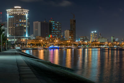 Illuminated buildings in city at night