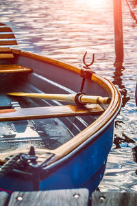 Close-up of rowboat on lake