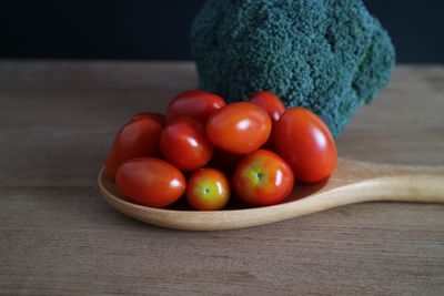 High angle view of tomatoes on table