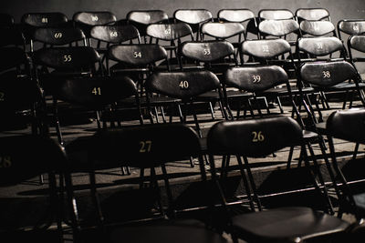 Empty numbered chairs in row