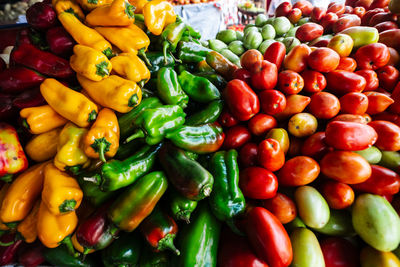 Vegetables, greens and legumes for sale at a street market counter. source of healthy food.