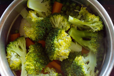 High angle view of chopped vegetables in bowl