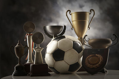 Football and group of trophy