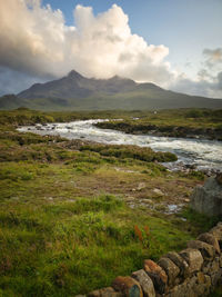 River and mountain view against sky in scotland