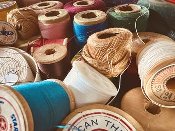 Full frame shot of multi colored spools