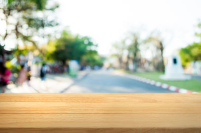 Surface level of table against trees