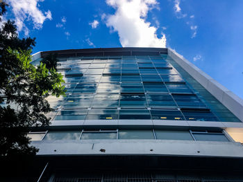 Low angle view of blue sky with reflection of clouds