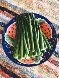 Close up of grilled asparagus in plate