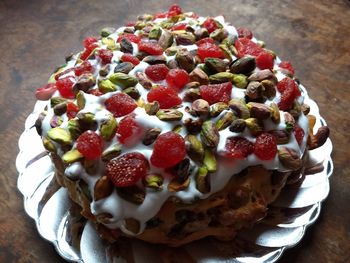 High angle view of cake on table