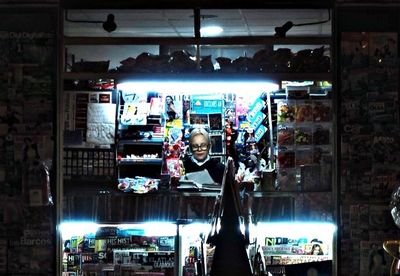 Illuminated shop at night