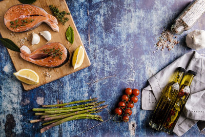 High angle view of food on table