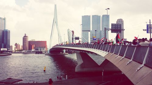 River in city against clear sky