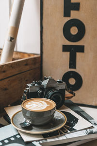 High angle view of coffee on table