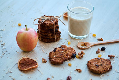 High angle view of breakfast on table