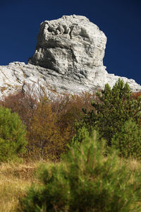 Low angle view of rock formation against sky