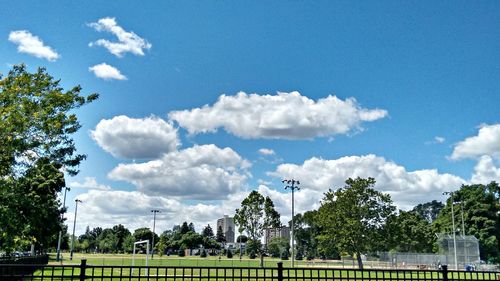 View of trees against cloudy sky