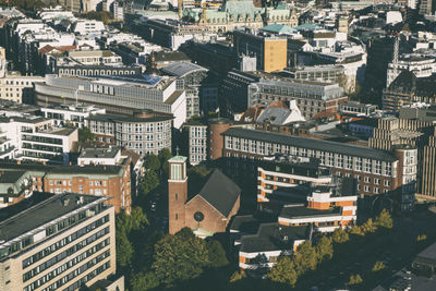 High angle view of buildings in city