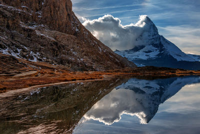 Scenic view of snowcapped mountains against sky