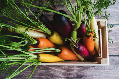 High angle view of vegetables on table