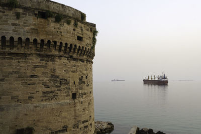 Low angle view of sea against clear sky