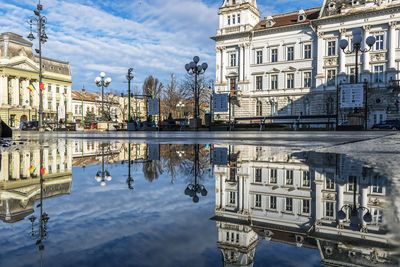 Reflection of buildings in lake