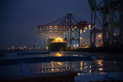 Cranes loading container ship