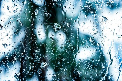 Full frame shot of raindrops on glass window