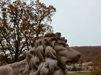 Close-up of horse statue against clear sky