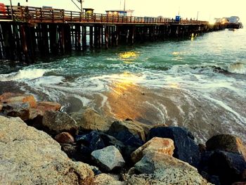 View of built structure in water