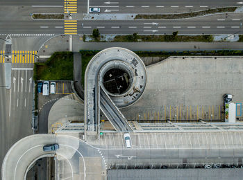 Aerial view of road and parking lot