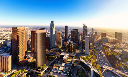 High angle view of buildings in city