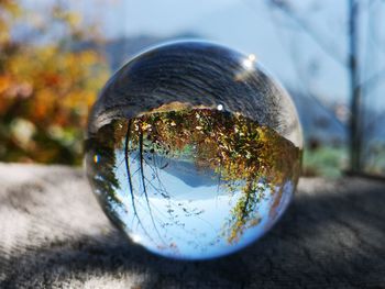 Close-up of crystal ball on glass