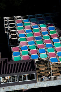 Low angle view of building against blue sky
