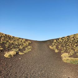 Scenic view of road against clear blue sky