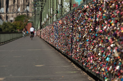 Full frame shot of padlocks on footbridge