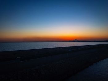 Scenic view of sea against clear sky during sunset