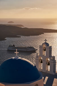 High angle view of sea against sky during sunset