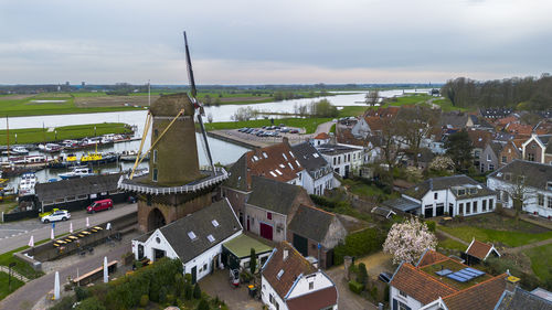 Beautiful view from above, from drone to orange, tiled roofs of houses. city of wijk bij duurstede.