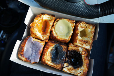 Close up grilled toast with assorted cream