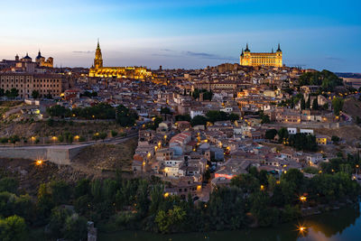 High angle view of buildings in city
