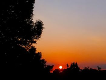 Low angle view of silhouette trees against romantic sky