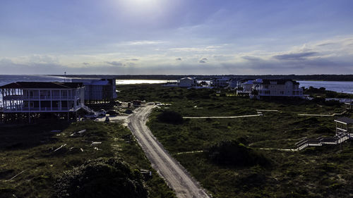 High angle view of road against sky