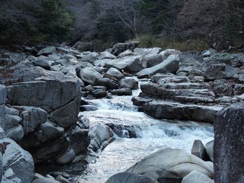 River flowing through rocks in forest