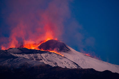 Smoke emitting from volcanic mountain against sky