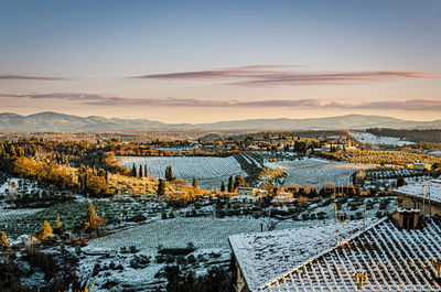 High angle view of cityscape during winter