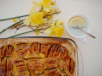 High angle view of breakfast on table