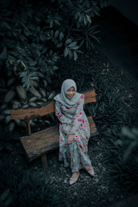 High angle view of girl on plants