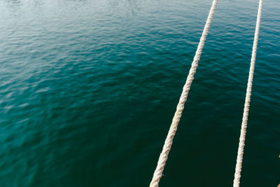 High angle view of rope in sea