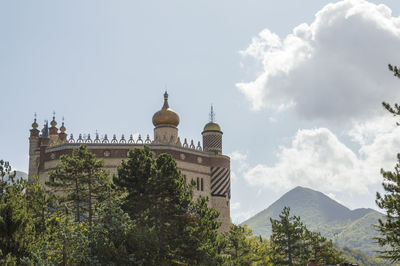 Low angle view of temple against sky