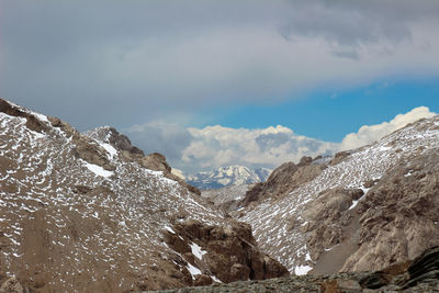 Scenic view of snowcapped mountains against sky